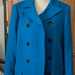 Ann Taylor double breasted coat in pretty blue color.  New.  Knee length.